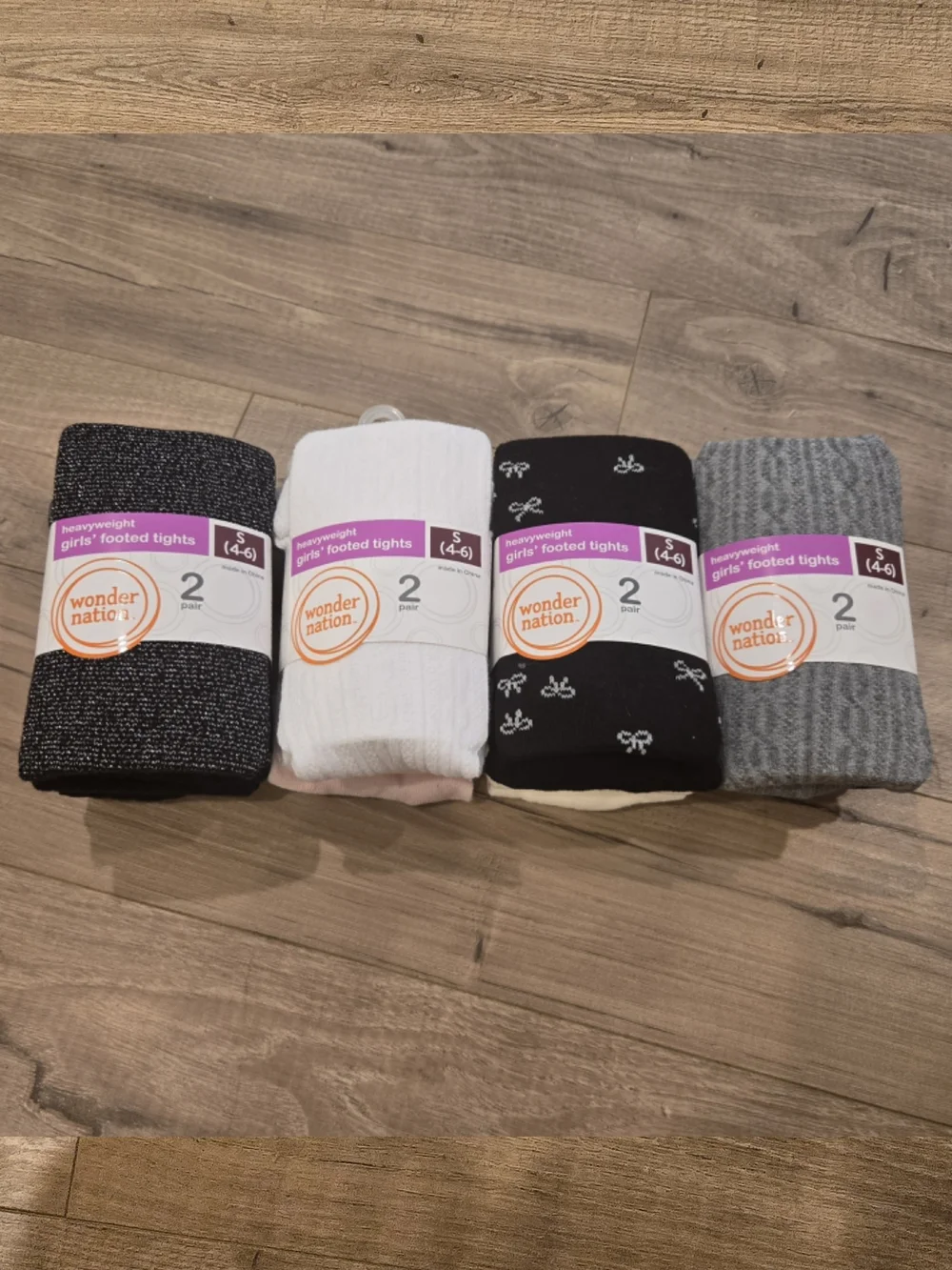 NEW Girls Tights Bundle - Size S (4-6) - 4 Pack Essential Solids & Prints
